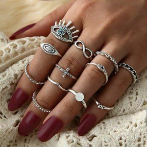 Opal Stone Eye Ring Lady Boho Crystal Elk Rings Midi Phalanx Knuckles Jewelry 12